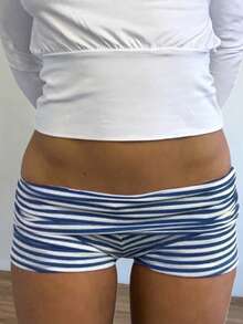 Womens Fold Over Yoga Shorts Dot/Stripe Low Rise Elastic Waist Y2k Lounge Shorts Foldover Cute Skinny Pajama Micro Bottoms Mini Shorts Sleepwear - 藍色 - 查看 1
