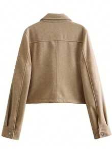 Chaqueta casual de manga larga, unicolor, con botones delanteros cortos, versátil y minimalista para primavera - Caqui - Ver 2