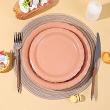 10pcs/20pcs/40pcs/Set Brown Scalloped Paper Plates - 7 Inch And 9 Inch Plain Scalloped Disposable Tableware Set, Suitable For Back To School, Wedding, Birthday Party Decor, Dining Table Decor And Other Occasions. - Brown - View 5