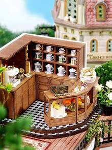 Casa de té con cubierta antipolvo, kit de construcción de modelos con muebles, juego de miniaturas de casa de muñecas, decoración de dormitorio, artesanía de madera, rompecabezas 3D, regalo de San Valentín y cumpleaños - Multicolor - Ver 7