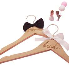 2件套木质婚礼衣架，西装衣架，新郎新娘礼服衣架，带丝带，非常适合婚纱和西装，婚礼配饰 - 彩色 - 查看 5