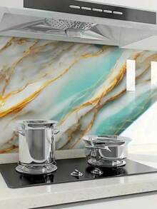 Adhesive Wallpaper For Kitchen, Marble Green Gold, 5 Meters X 60 Cm, Water/Oil Resistant, Washable Material - Multicolor - View 2