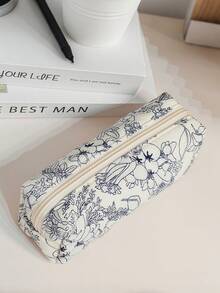 Túi đựng mỹ phẩm có khóa kéo, họa tiết hoa mềm mại, túi trang điểm, túi đựng đồ dùng vệ sinh cá nhân, túi đựng đồ dùng gia đình và du lịch, đa năng dành cho phụ nữ. - Màu xanh hải quân - Xem 9