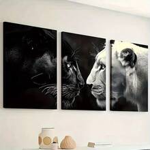 3pcs Unframed Canvas Painting And Posters, Animal Lion Art, Home Decor, Wall Art, Room Decor, Oliday Gift, Living Room, Bedroom, Dining Room, Office Decoration Picture, 2D Flat, Perfect For Room Decor - Multicolor - View 3