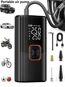 Portable Car Air Pump With LED Light And Multiple Nozzle Accessories, Suitable For Cars, Motorcycles, Bicycles, Basketballs And More - Multicolor - View 2