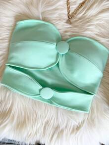 ELLIE Women's Strapless Cropped Top With Button Details - 薄荷綠 - 查看 3