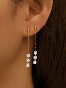 1件S925纯银不对称几何立方氧化锆耳环，女士耳环 - 單隻耳環 - 查看 4