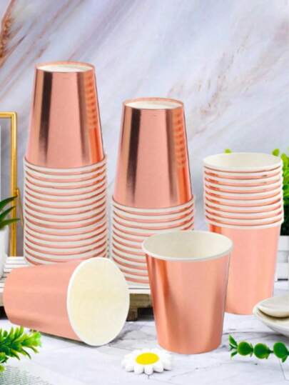 10/20/30 pièces Gobelets en papier rose gold de 9 oz, jetables, décoration en feuille d'or rose, gobelets de fête élégants, convenant aux hommes et aux femmes, utilisables pour le dîner, les rassemblements, les célébrations, la fête des mères, la cérémonie de remise des diplômes, etc.