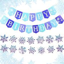 LaVenty Frozen Snowflake Birthday Party Banner Frozen Theme Decorations Winter Snowflake Happy Birthday Banners For Winter Wonderland Christmas Party Supplies Gender Reveal Party Decorations - Multicolor - View 2