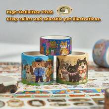 Vintage Washi Tape Set 24 Rolls, Decorative Colored Masking Tape 5mmu201375mm, Junk Journal Supplies, Scrapbook, Crafts U2013Butterfly Flower Washi Tapes Bulk - Cat & Dog - View 7