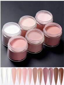 6件/套 10克丙烯酸粉 - 米色/裸色/粉色/玫瑰色丙烯酸粉套装，肤色及棕色调，优雅日常丙烯酸美甲粉，适用于3D丙烯酸美甲、美甲延长，无需美甲灯 - 彩色 - 查看 4