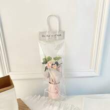 Handmade Crochet Flower Bouquet, Includes Pink Vase - 5 Crochet Flowers, Fabric, Wrapping Paper And Decorative Ribbon - Ideal For Mother's Day, Valentine's Day, Birthday Or Anniversary Gift - Spring Home Decor, Crochet Supplies