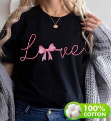 Camiseta del Día de San Valentín con amor escrito en ella, camiseta del Día de San Valentín para mujeres, linda camiseta del Día de San Valentín, regalo del Día de San Valentín - Negro - Ver 1