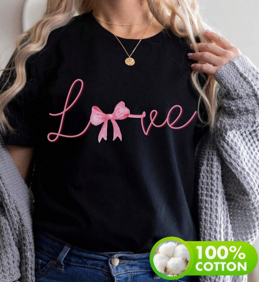 Camiseta del Día de San Valentín con amor escrito en ella, camiseta del Día de San Valentín para mujeres, linda camiseta del Día de San Valentín, regalo del Día de San Valentín - Negro - Ver 1