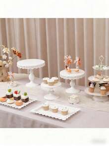 8-Piece Dessert Table Display Set: Romantic Golden Round Cake Stand & Cupcake Tower For Birthday Parties, Weddings & Baby Showers, Dessert Table Display Set,Food Display Stands,Home Decor - 白色 - 查看 5