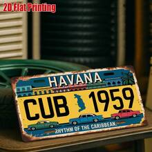 2D Flat - 1 Piece Vintage Havana Aluminum Sign |   2D Flat Print, Decorative Only, Outdoor Wall Artwork, 11.8" * 5.9", Country Travel Decor, Vintage Wall Decor, Retro Embellishment, Cultural Home Decor, Cuban Style, Collector's Gift - A - View 1