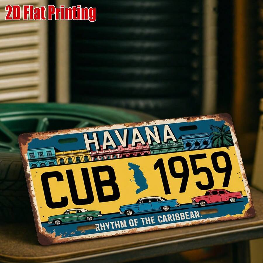 2D Flat - 1 Piece Vintage Havana Aluminum Sign | 2D Flat Print, Decorative Only, Outdoor Wall Artwork, 11.8" * 5.9", Country Travel Decor, Vintage Wall Decor, Retro Embellishment, Cultural Home Decor, Cuban Style, Collector's Gift - A - View 1