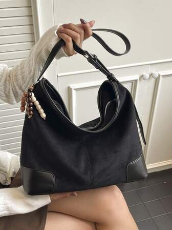 Bolso de mano, bolso de hombro, bolso de gran capacidad de ante y piel de ciervo, nueva moda 2025