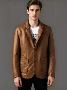 Street Motorcycle Style Men's Leather Jacket - Black And Brown Dual-Color PU Leather Jacket. A Outdoor Wear For Cycling And Daily Outings. A Gift For Boyfriends, Friends, Or For Group Cycling Events. Suitable For Spring And Autumn Seasons. - Brown - View 9