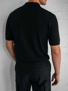 GRDR Men's Fashion Half-Zip Polo Collar Knit Short Sleeve T-Shirt, Summer - Black - View 2