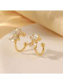 2pcs Crystal Zirconia Minimalist Butterfly Clip-On Earrings - Yellow Gold - View 6