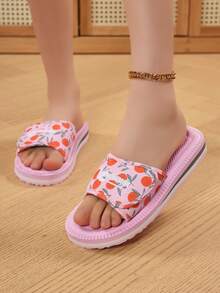女士可调节绑带凉鞋，户外沙滩拖鞋，轻便平底凉拖，时尚印花拖鞋 - 粉色 - 查看 2