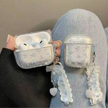 Husă de protecție pentru căști wireless, design cu fundă florală albastră/roz, compatibilă cu Apple 4/3/Pro/Pro2, cadou excelent pentru tine sau pentru prietenii tăi - Fluture albastru - Vizualizare 2