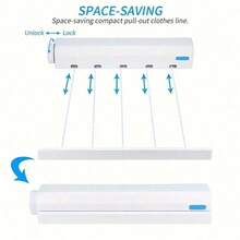 1pc Space-Saving Retractable Clothesline, Comes With 4/5 Ropes, Wall-Mounted Plastic Drying Rack With Towel Bar And Hooks, Portable Clothes Drying Rack - White - View 11