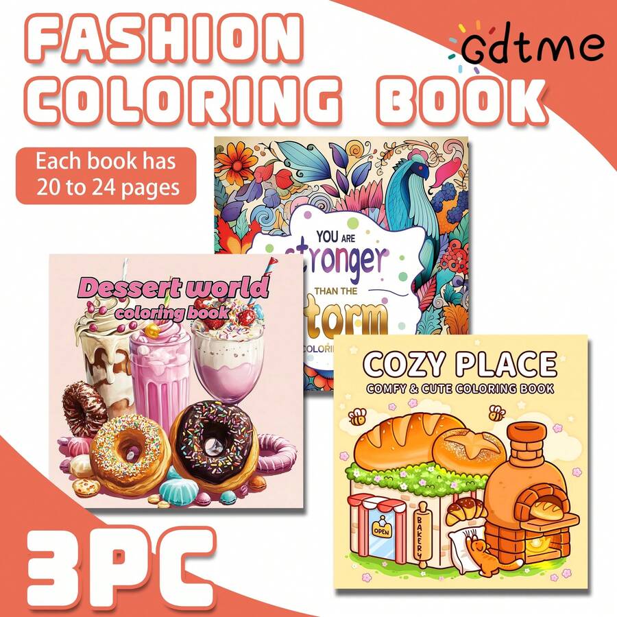 1本可爱甜点主题涂色书，放松减压，温馨可爱，内含1张涂色纸，是送给女性、圣诞节和艺术爱好者的理想礼物。