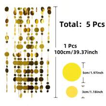 5pcs Gold Sequin Tassel Hanging Decor: Assorted Round Discs Patchwork Decorative Curtain + Hanging Style Atmosphere Prop, Suitable For Wedding Ceremony Hall, Birthday Party Backdrop, Hotel Event Ceiling, Home Holiday Decoration. Essential For Wedding Planners, Party Decorators, Event Venue Designers, Home Celebration Enthusiasts (Single Piece Length 100cm/39.37inch, High Gloss Material Enhances Lighting Ambiance) - Multicolor - View 3