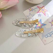 4 Acrylic Hair Clips Set - Y2K Cute Oval Duckbill Hair Clips With Sequin Decoration, Transparent Invisible Hair Clips, Suitable For Women And Teenagers Aged 14 And Above - Hỗn hợp 4 miếng - Xem 2