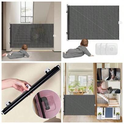 Rejilla retrctil para mascotas u2013 125 de  enrollable para perros y gatos Puerta retrctil para proteger a los bebs de mascotas, escaleras, hogar, pasillo, balcn