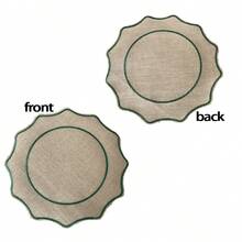 2件装亚麻质感刺绣花卉餐垫，简约刺绣餐垫，贝壳刺绣边餐垫，晾干垫，隔热垫 - 彩色 - 查看 9