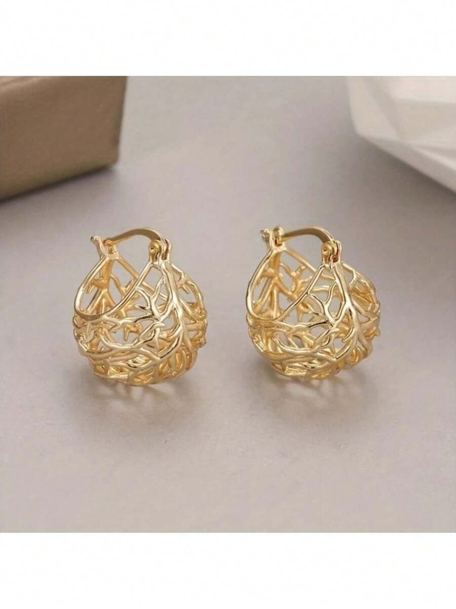 Creative Hollowed Out Basket Drop Earrings Women's Fashion Jewelry - 金色 - 查看 1