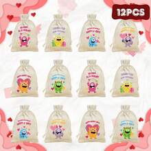VICKYO 12pcs Cute Drawstring Gift Bags, Cartoon Style Cotton Linen Favor Pouches For Wedding Favor Storage And Party Gift Organization, Engagement Gifts And Party Favors - Multicolor - View 16