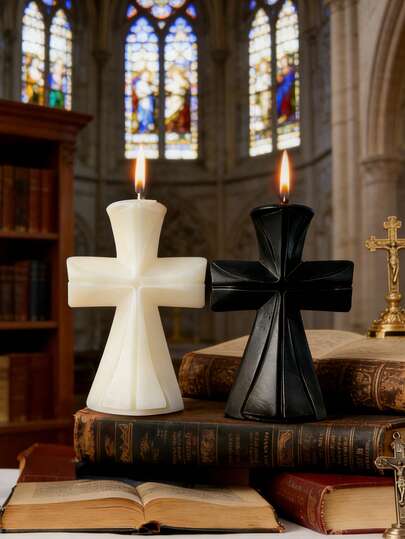 1pc DIY 3D Church Cross Geometric Art - Soy Wax Carved Scented Candle, Suitable For Easter Party Decor, Religious Gifts, Home Desk Decoration, Handmade Candle