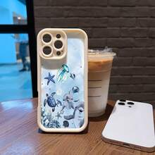 Dolphin Turtle Jellyfish Seashells Phone Case Compatible With  17  16 Pro Max  15 Pro Max  13 And  12 Made Of TPU Material Providing Shock And Drop Protection A Great Gift For Family Friends Loved Ones Boyfriends/Girlfriends And For Christmas - White - View 2