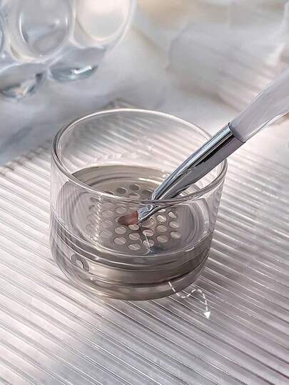 带盖玻璃罐，水晶杯，加厚型卸甲油清洗刷工具杯（带过滤网），UV凝胶美甲刷卸甲油杯