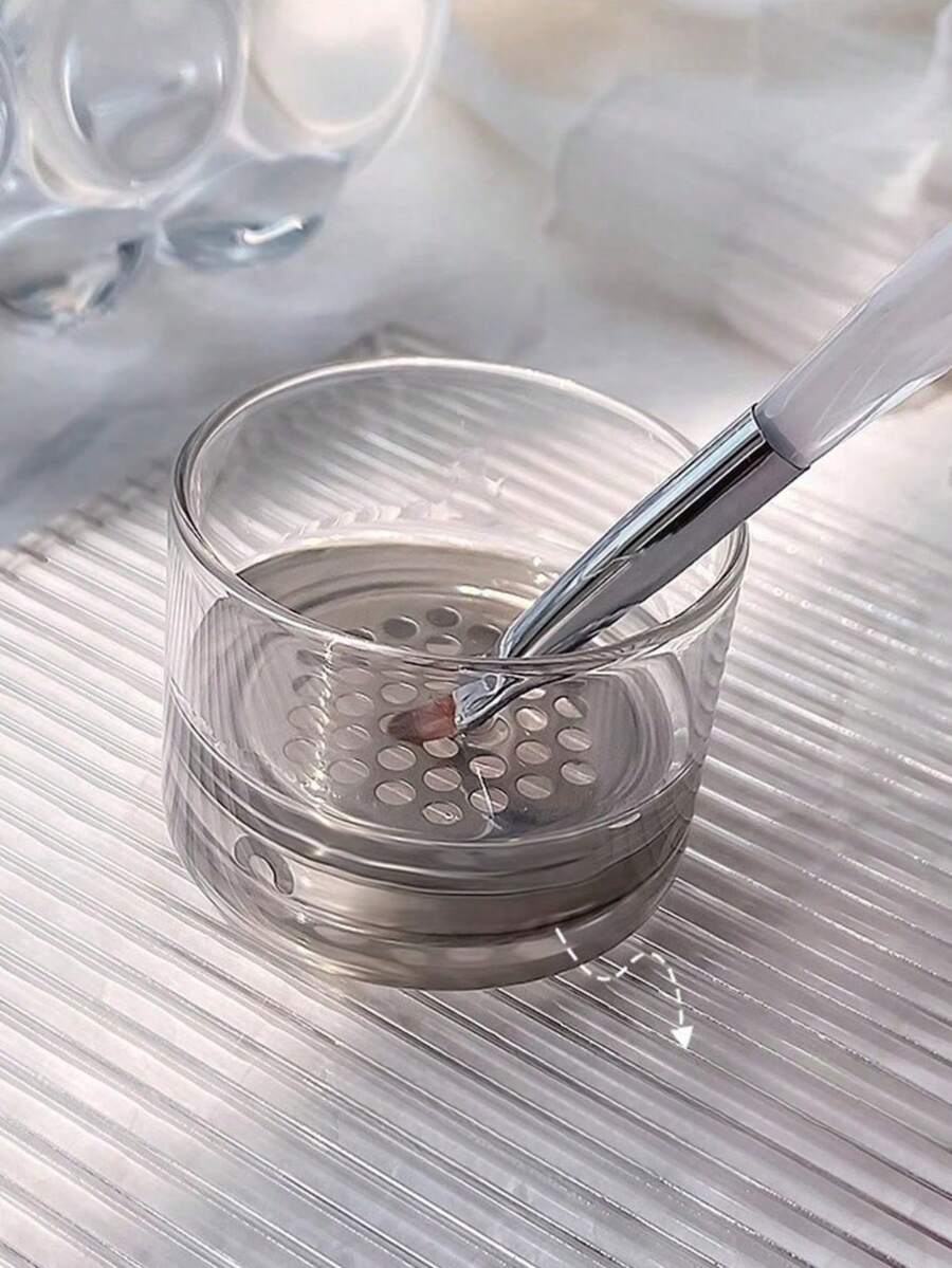 带盖玻璃罐，水晶杯，加厚型卸甲油清洗刷工具杯（带过滤网），UV凝胶美甲刷卸甲油杯 - 無色 - 查看 1