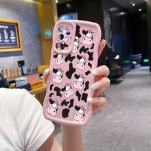 1个可爱奶牛斑点图案防震波浪手机壳，UV印刷，兼容/Galaxy/Infinix/Redmi/OPPO/vivo/MOTO/Realme，国际版，非国内版 - 粉色 - 查看 3