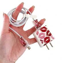 1 Set TPU Soft Case Protector Compatible With Apple Charging Cable & Adapter, Compatible With Apple 18/20W Charger Protective Cover To Prevent Breakage, Comes With Strap For Easy Storage - Red - View 1