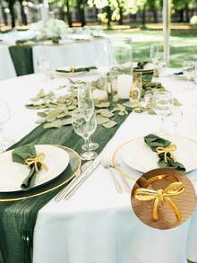 2/8/10pcs Gold Metallic Bow Napkin Rings, Suitable For Dinner Party, Wedding, Banquet, Home Gathering Table Decor - Gold - View 6