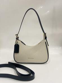 Bolso de hombro de piel de PU de unicolor con diseño gráfico de letra versátil y clásico 2026, adecuado para compras, bolso de axila Y2K, bolso de mano - Blanco y Negro - Ver 3