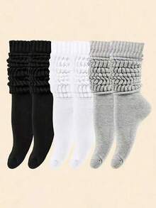 1/3/6 Pairs Women Solid Casual Slouch Crew Socks For Daily Life Women's Spring And Autumn Slouch Knit Socks Slouchy Socks Women Scrunch Socks Women Scrunchie Socks Women Crew Socks(2/6/12pcs) - White - View 1