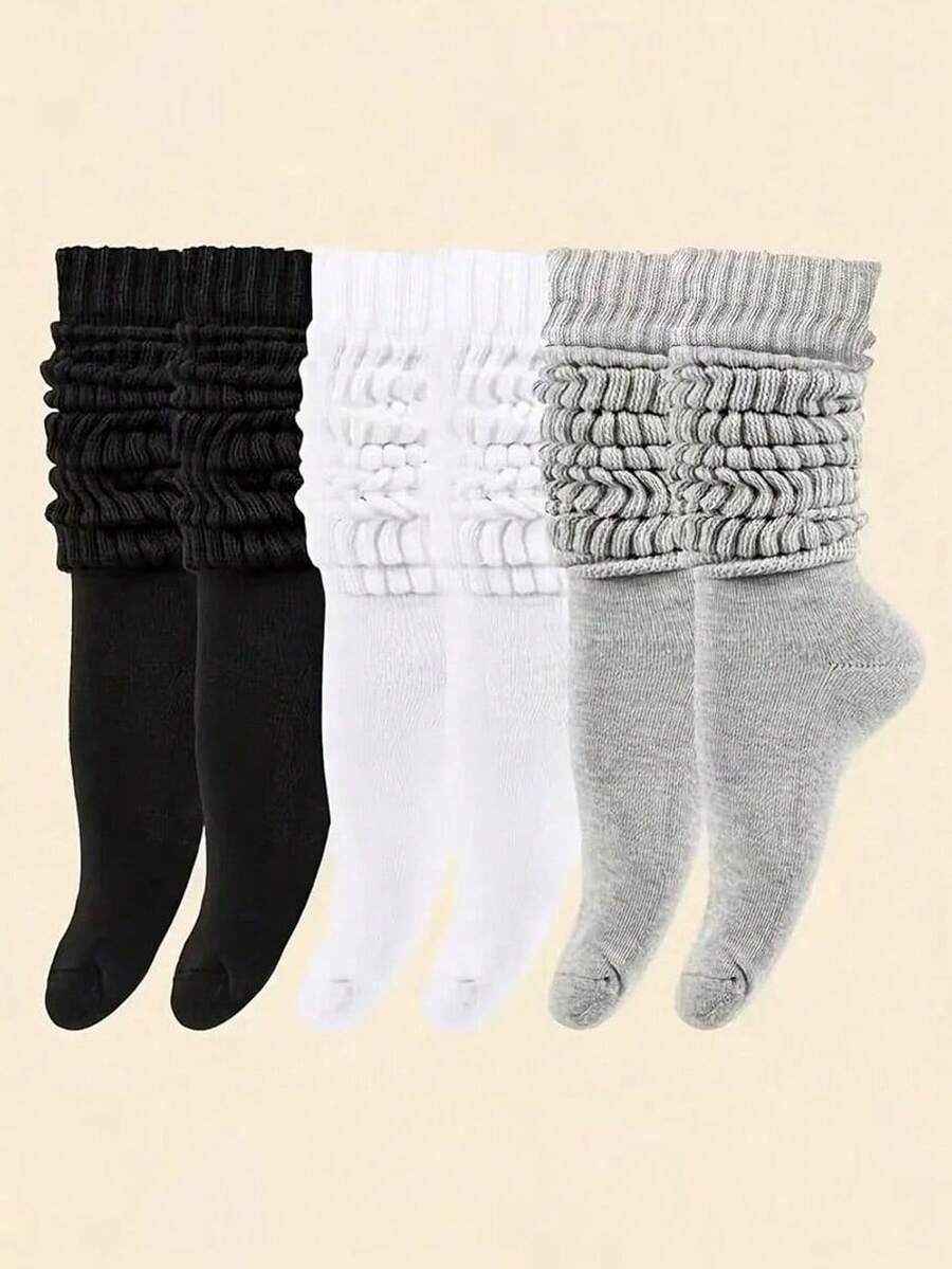 1/3/6 Pairs Women Solid Casual Slouch Crew Socks For Daily Life Women's Spring And Autumn Slouch Knit Socks Slouchy Socks Women Scrunch Socks Women Scrunchie Socks Women Crew Socks(2/6/12pcs) - White - View 1
