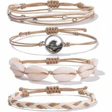 FANCY SHINY Wave String Bracelets Braid Puka Shell Bead Bracelets Handmade Cute  Boho Easter Jewelry Gifts For Women - SAND - View 1