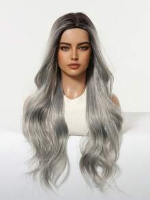 Grey Ombre Body Wave Wig For Women Long Wavy Hair 65cm Curly Wig With Bangs Cosplay Headband Wigs Synthetic Wigs For Daily Use - Màu xám ombre - Xem 5