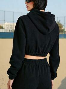 2026 Spring New Arrival, Fashion Long Sleeve Sexy Cropped Jacket, Midriff-Baring Top For Women, Suitable For Outdoor Sports, Daily Casual, Yoga, Walking, Can Be Paired With Sports Pants, Jeans, And Tennis Skirts - Black - View 3