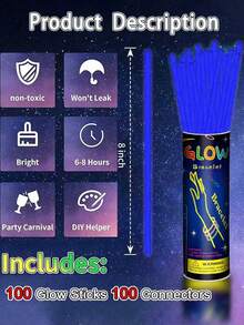 15/50/100 قطعة من أعواد الإضاءة الزرقاء المضيئة في الظلام. هذه الأجهزة الإضاءة يمكنها الإضاءة لمدة 8-12 ساعة متواصلة. مناسبة لإضاءة الحفلات والهدايا والأساور والقلائد والإضاءة النيون وديكورات حفلات الزفاف وغيرها. - الأزرق - مشاهدة 2