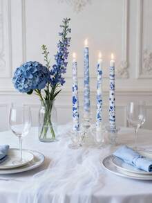 2 piezas, 2 velas largas con patrón azul y blanco de 9.84 pulgadas, velas de mesa de estilo vintage, velas largas con flor de estilo chino para decoración de banquetes de boda, ambiente festivo, velas para el Día de San Valentín, adecuadas para boda, cena y decoración del hogar, velas para decoración de fiestas, velas para decoración de mesa de cena familiar - Multicolor - Ver 13